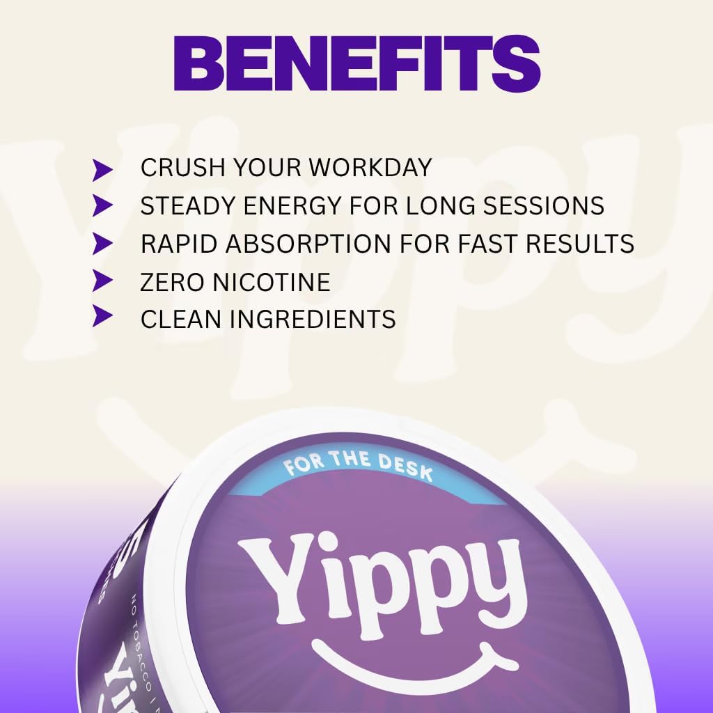 Yippy for the Desk Nootropic Pouches - Transfusion Flavor - Clean Energy Focus Pouches with Caffeine, L-Theanine, L-Tyrosine & Rhodiola - No Nicotine, No Tobacco - 5 Pack