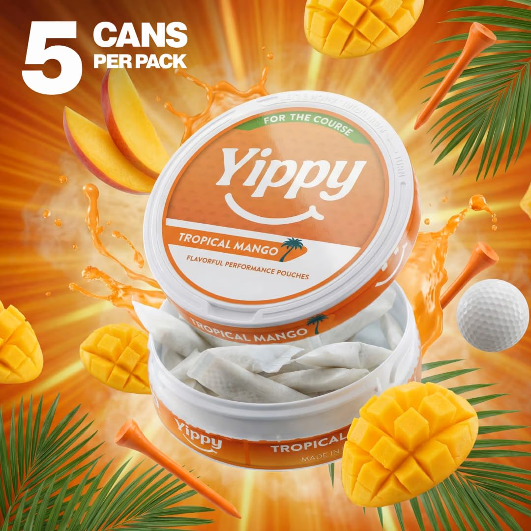 Yippy for the Course Nootropic Pouches - Caffeine-Free Golf Focus Pouches with L-Theanine, L-Tyrosine, Rhodiola & Ashwagandha - No Nicotine, No Tobacco - 5 Pack (Transfusion)