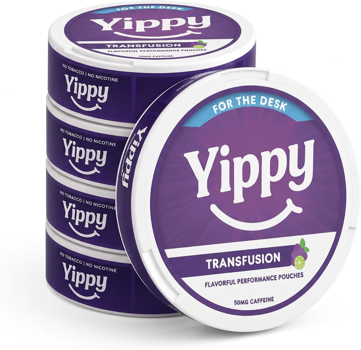 Yippy for the Desk Nootropic Pouches - Transfusion Flavor - Clean Energy Focus Pouches with Caffeine, L-Theanine, L-Tyrosine & Rhodiola - No Nicotine, No Tobacco - 5 Pack