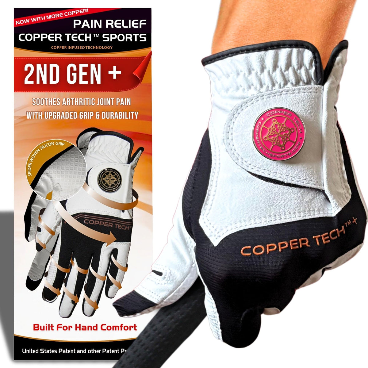 Copper Tech Plus Ladies Golf Gloves Women (2nd Gen) | Copper Compression Joint Support with Flexible & Comfortable Fit | Tacky Silicone Pad
