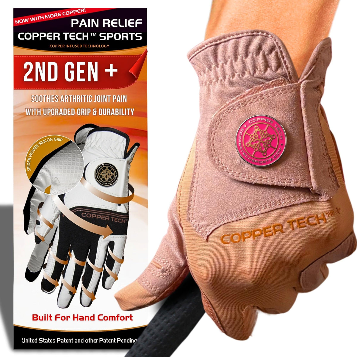 Copper Tech Plus Ladies Golf Gloves Women (2nd Gen) | Copper Compression Joint Support with Flexible & Comfortable Fit | Tacky Silicone Pad