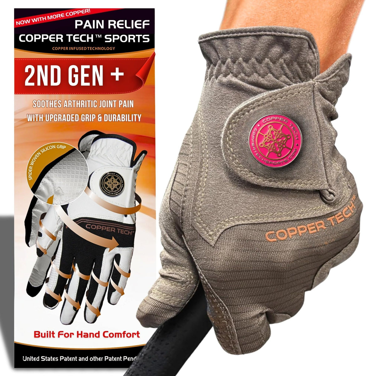 Copper Tech Plus Ladies Golf Gloves Women (2nd Gen) | Copper Compression Joint Support with Flexible & Comfortable Fit | Tacky Silicone Pad