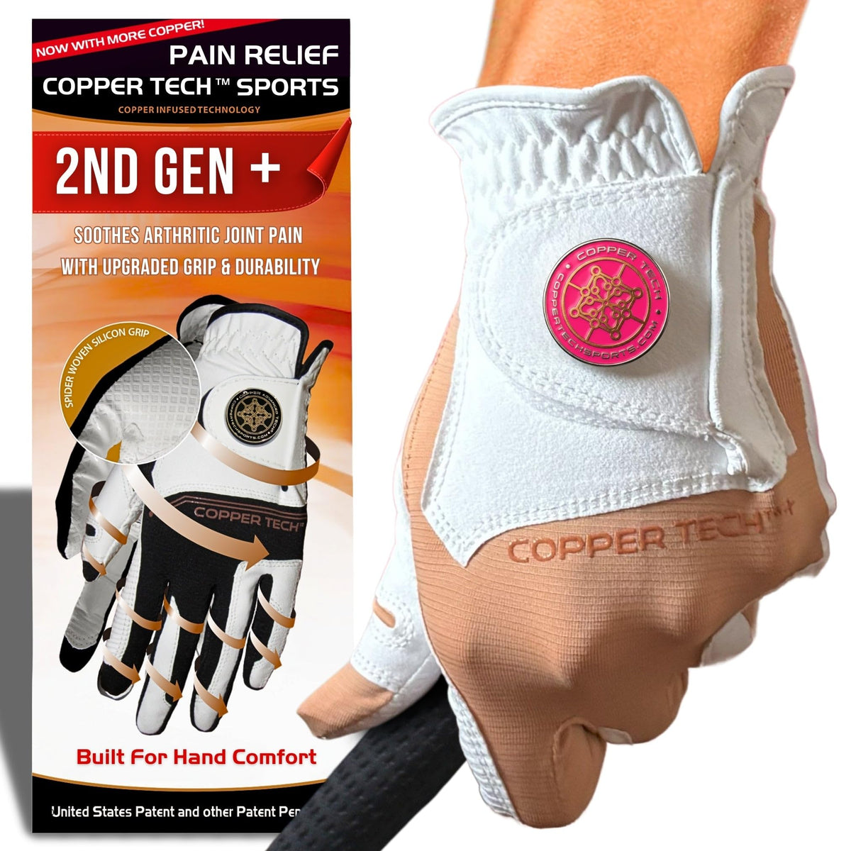 Copper Tech Plus Ladies Golf Gloves Women (2nd Gen) | Copper Compression Joint Support with Flexible & Comfortable Fit | Tacky Silicone Pad