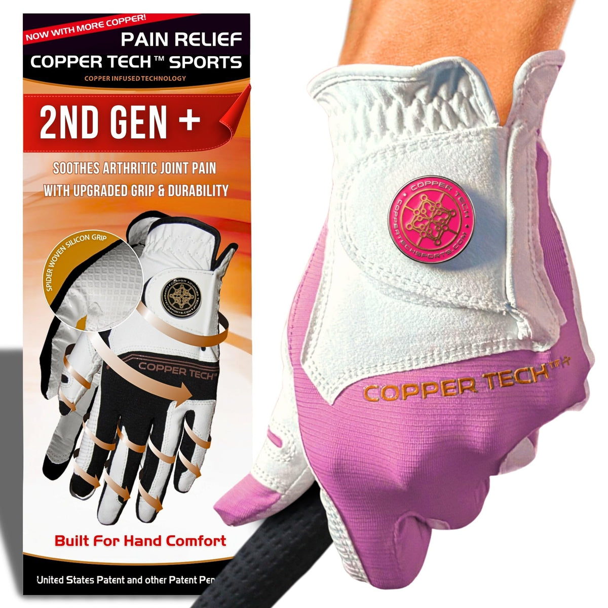 Copper Tech Plus Ladies Golf Gloves Women (2nd Gen) | Copper Compression Joint Support with Flexible & Comfortable Fit | Tacky Silicone Pad