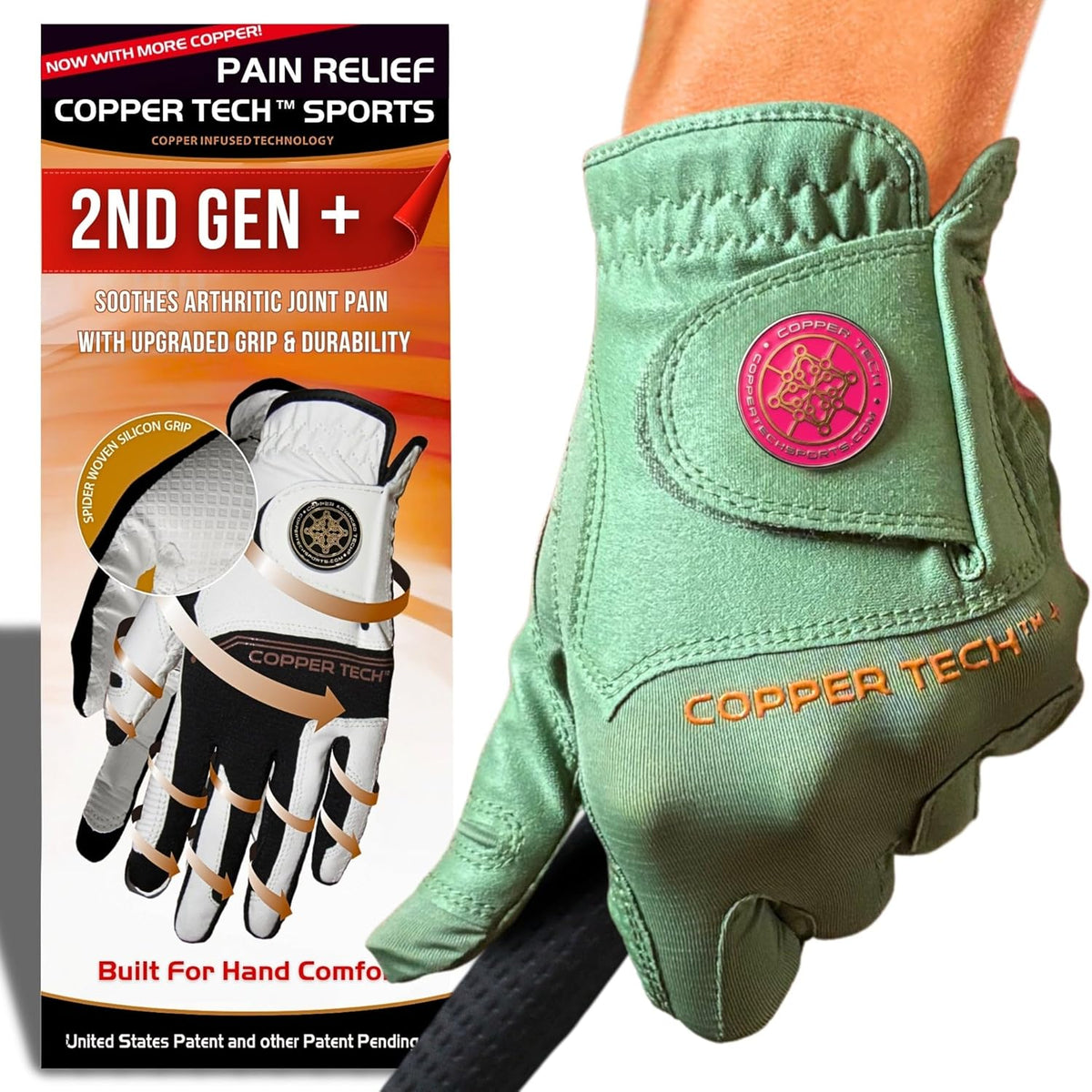Copper Tech Plus Ladies Golf Gloves Women (2nd Gen) | Copper Compression Joint Support with Flexible & Comfortable Fit | Tacky Silicone Pad