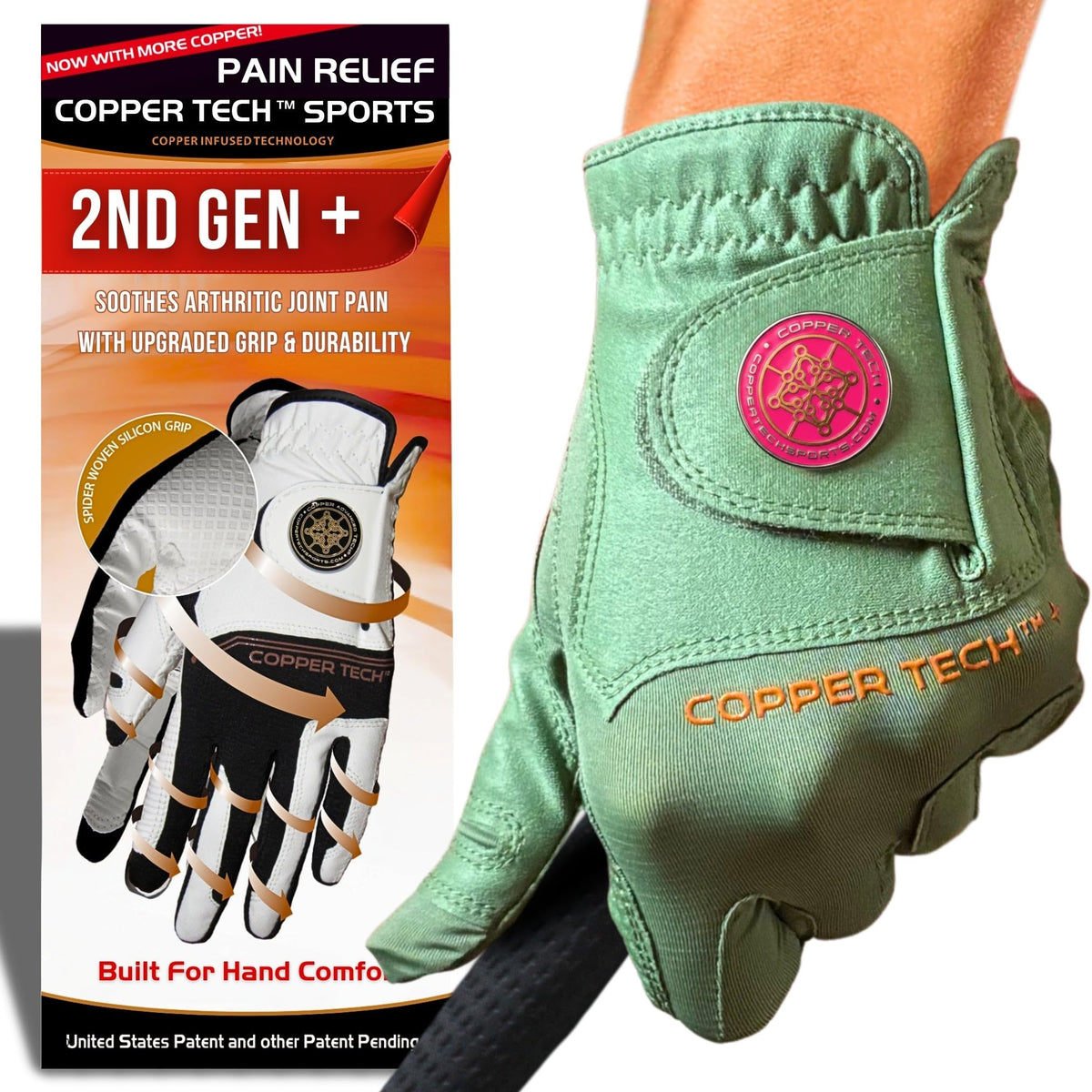 Copper Tech Plus Ladies Golf Gloves Women (2nd Gen) | Copper Compression Joint Support with Flexible & Comfortable Fit | Tacky Silicone Pad