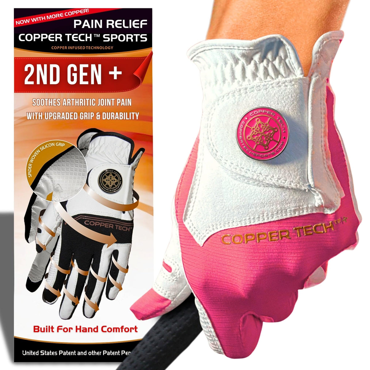 Copper Tech Plus Ladies Golf Gloves Women (2nd Gen) | Copper Compression Joint Support with Flexible & Comfortable Fit | Tacky Silicone Pad