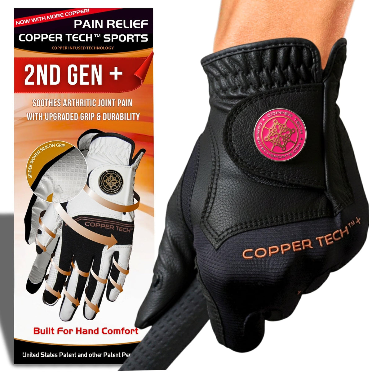 Copper Tech Plus Ladies Golf Gloves Women (2nd Gen) | Copper Compression Joint Support with Flexible & Comfortable Fit | Tacky Silicone Pad