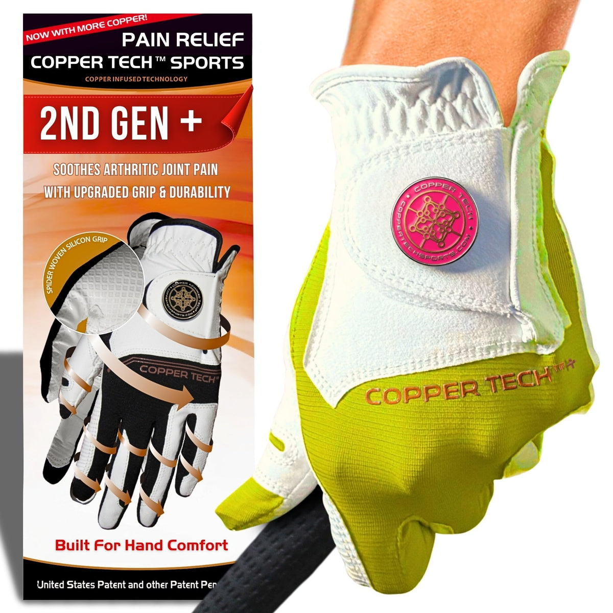 Copper Tech Plus Ladies Golf Gloves Women (2nd Gen) | Copper Compression Joint Support with Flexible & Comfortable Fit | Tacky Silicone Pad