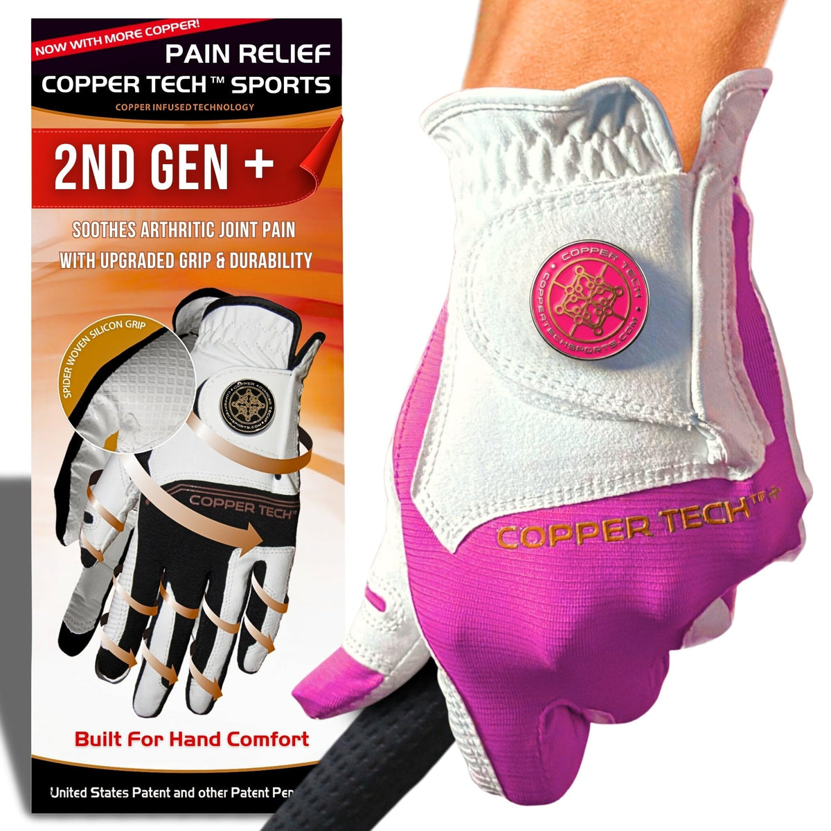 Copper Tech Plus Ladies Golf Gloves Women (2nd Gen) | Copper Compression Joint Support with Flexible & Comfortable Fit | Tacky Silicone Pad