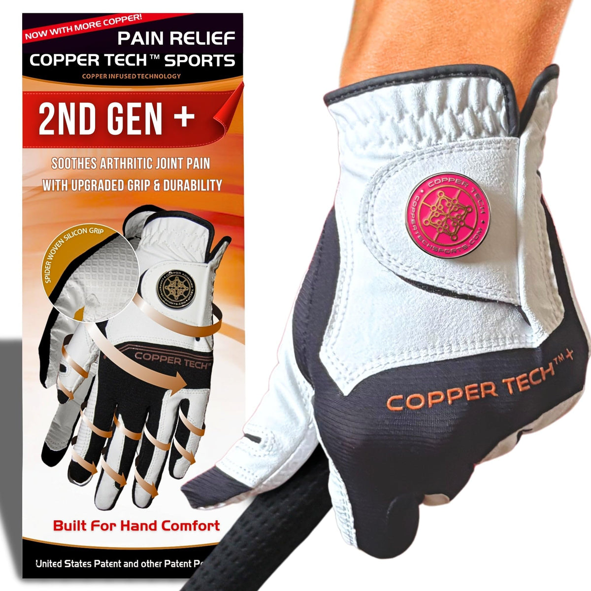 Copper Tech Plus Ladies Golf Gloves Women (2nd Gen) | Copper Compression Joint Support with Flexible & Comfortable Fit | Tacky Silicone Pad