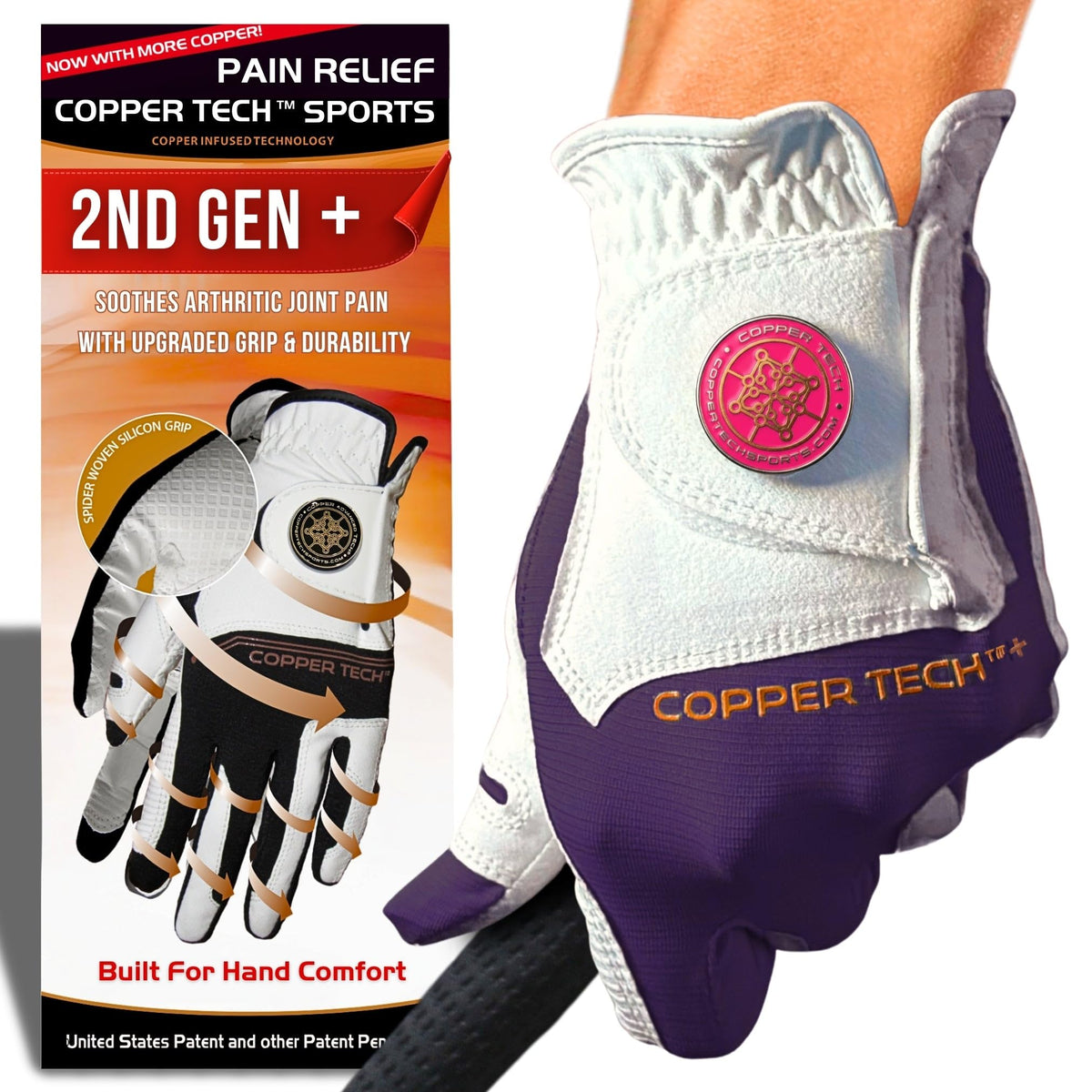 Copper Tech Plus Ladies Golf Gloves Women (2nd Gen) | Copper Compression Joint Support with Flexible & Comfortable Fit | Tacky Silicone Pad