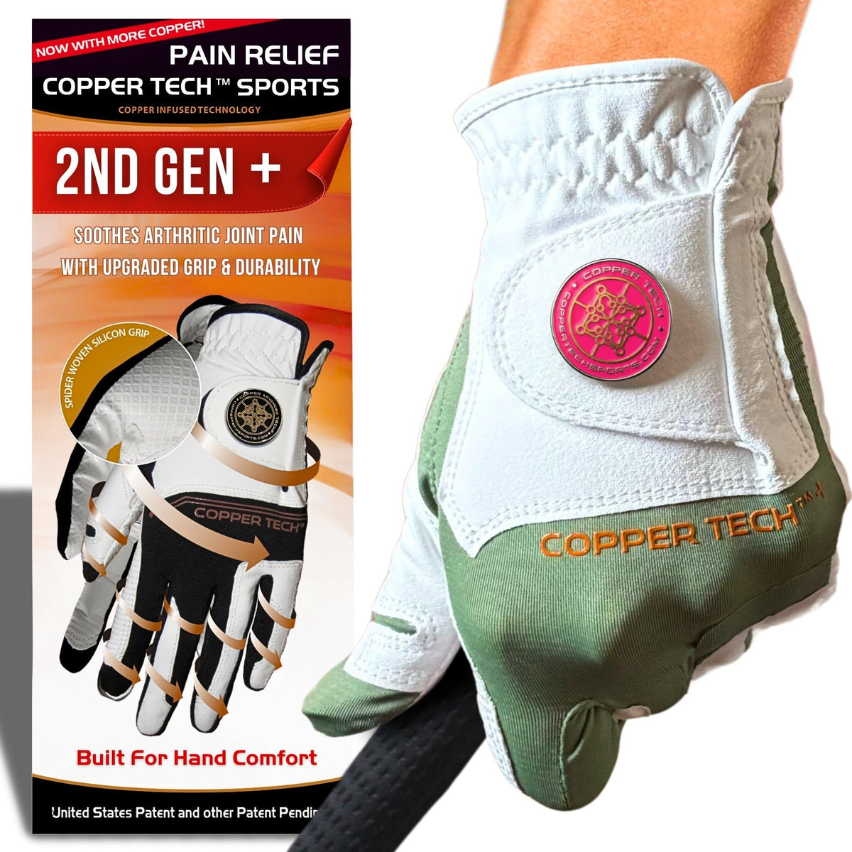 Copper Tech Plus Ladies Golf Gloves Women (2nd Gen) | Copper Compression Joint Support with Flexible & Comfortable Fit | Tacky Silicone Pad