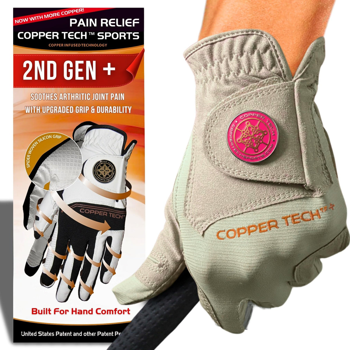 Copper Tech Plus Ladies Golf Gloves Women (2nd Gen) | Copper Compression Joint Support with Flexible & Comfortable Fit | Tacky Silicone Pad