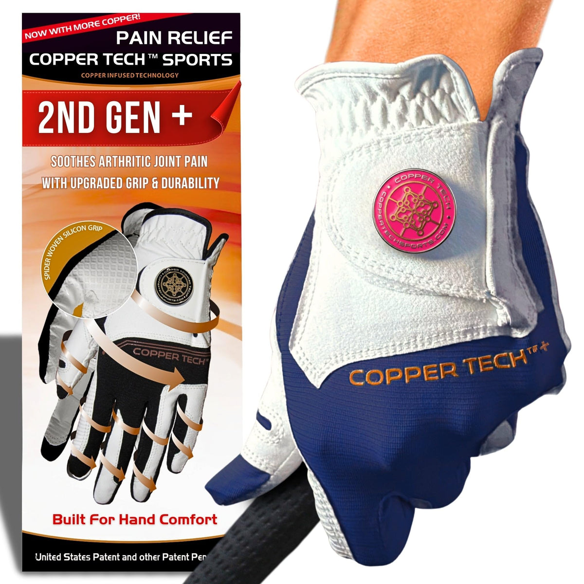 Copper Tech Plus Ladies Golf Gloves Women (2nd Gen) | Copper Compression Joint Support with Flexible & Comfortable Fit | Tacky Silicone Pad