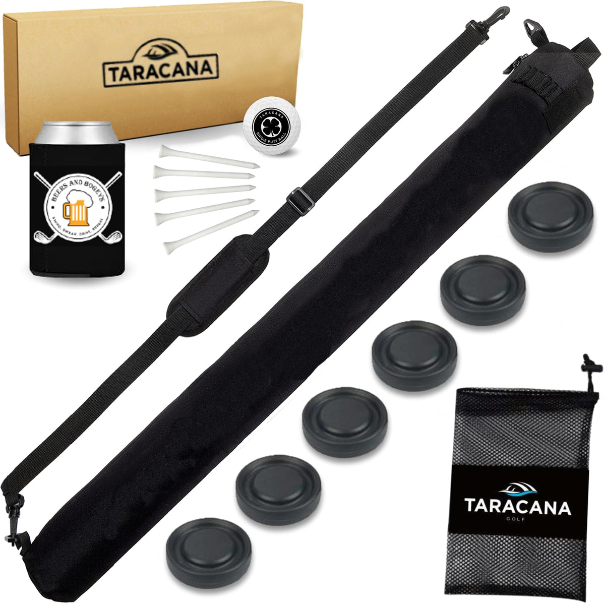 Stealth Black 6-Can Golf Bag Cooler & Ice Coasters Set