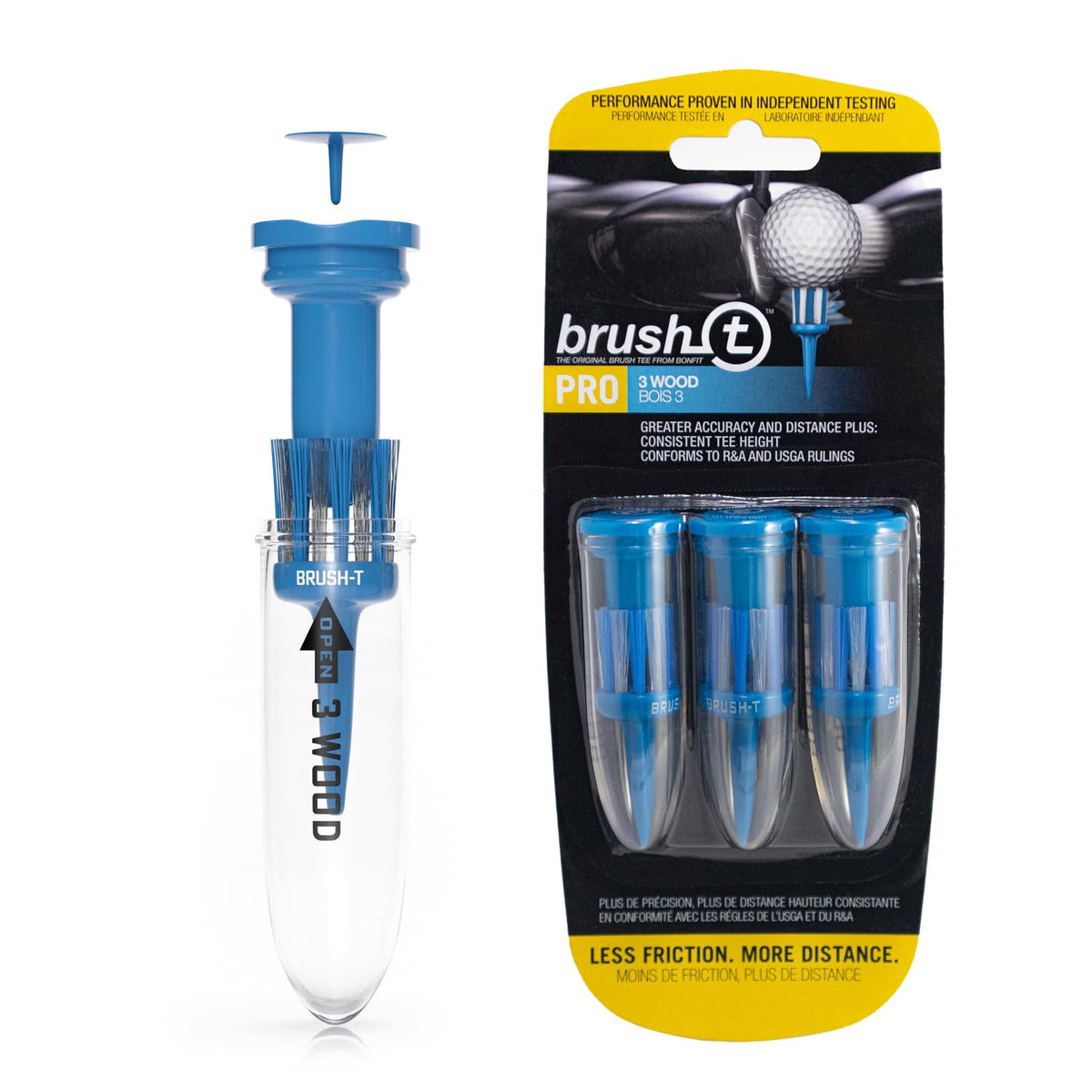 BRUSH T Performance Golf Tees 3-Pack - Unbreakable, Consistent Height 2"