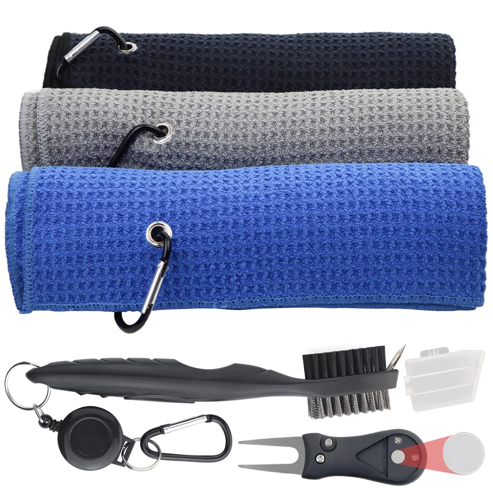 Golf Pro Cleaning Kit - Microfiber Towel Set, Club Brush, and Divot Tool